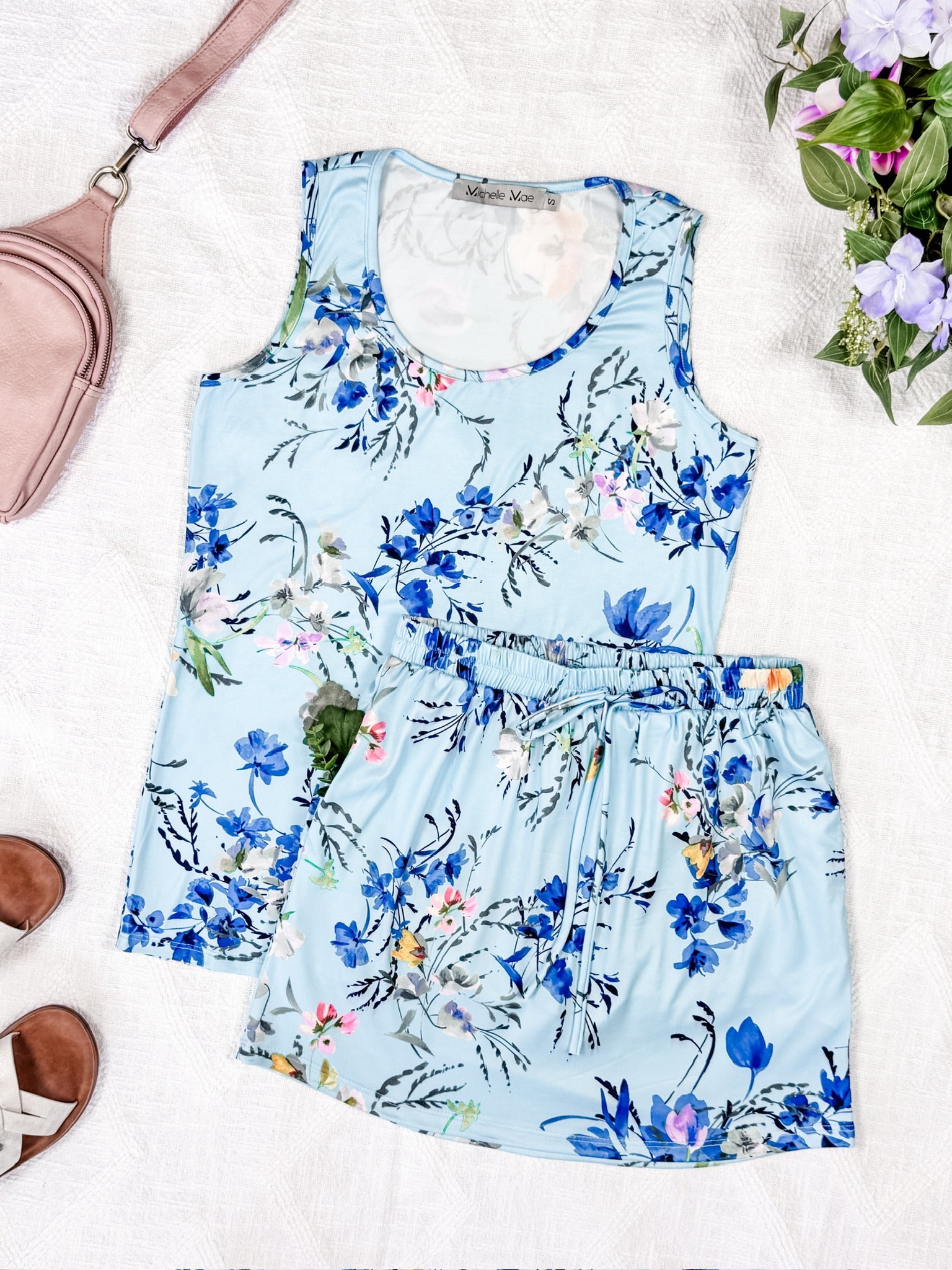Luxe Crew Tank - Light Blue Floral Bliss